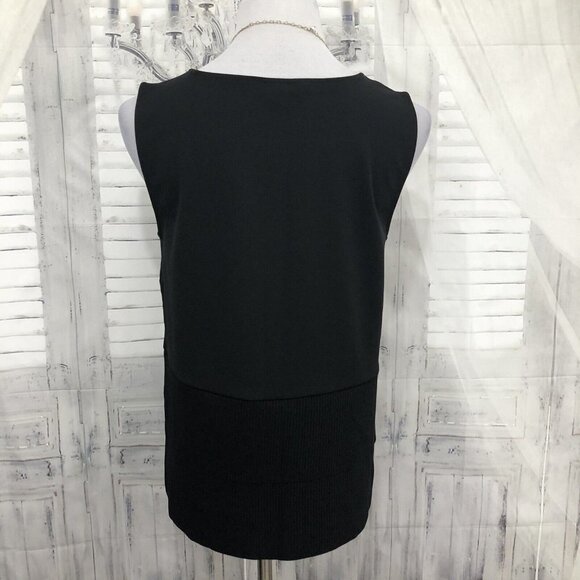 Ann Taylor Medium Solid Black Sleeveless Pleated Blouse Round Neck Pullover NWOT - Picture 4 of 8